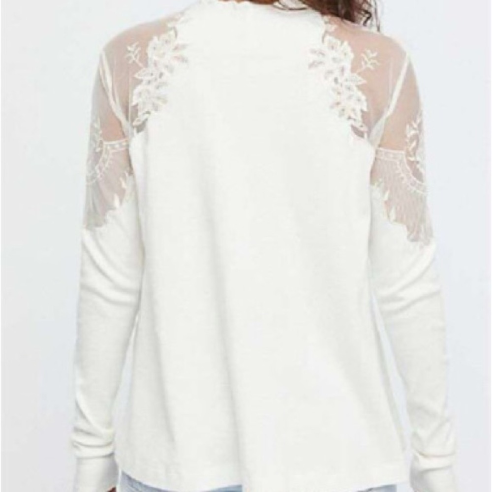 NWT Free People Daniella White Lace-Shoulder Long Sleeve Women's Top - Picture 3 of 9